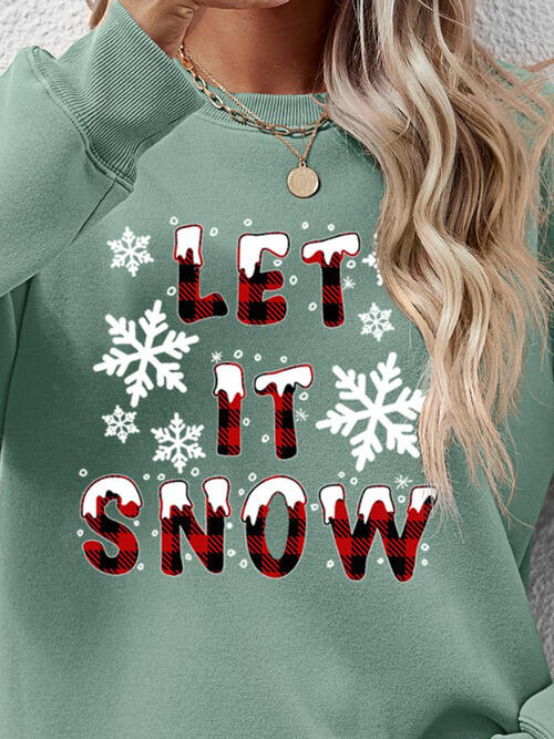 swvws LET IT SNOW Round Neck Long Sleeve Sweatshirt