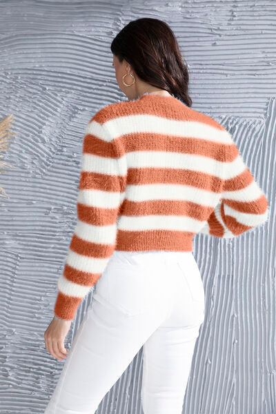 swvws Striped Button Up Cropped Cardigan