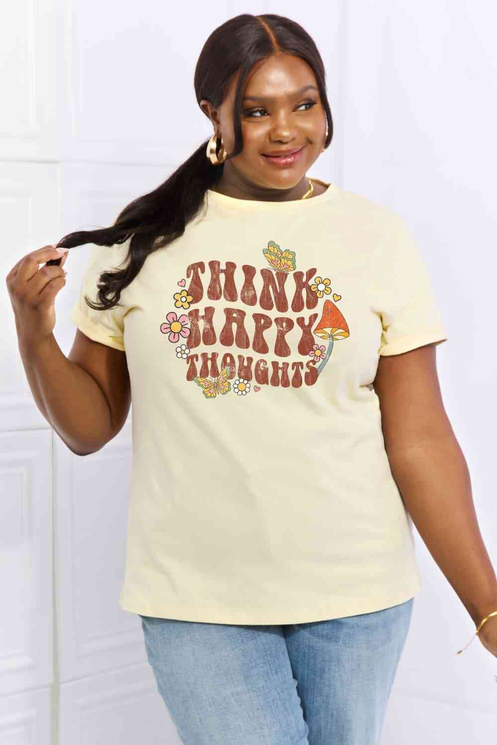 swvws Simply Love Full Size THINK HAPPY THOUGHTS Graphic Cotton Tee