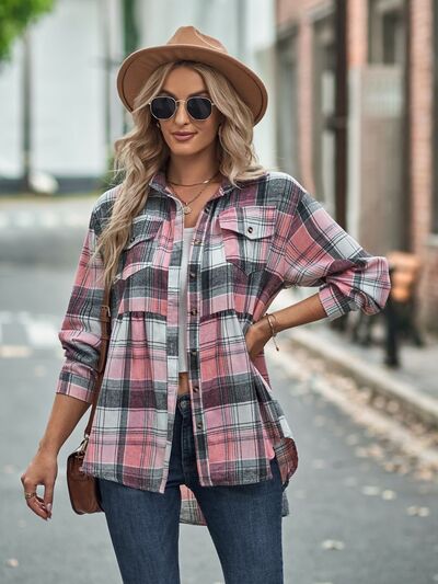 swvws Plaid Button Up Dropped Shoulder Shirt