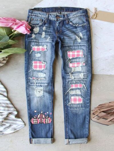 swvws Distressed Printed Straight Jeans