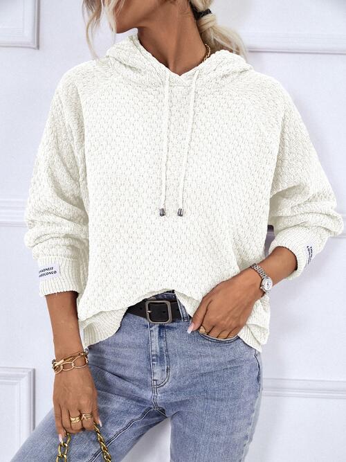 swvws Texture Drawstring Long Sleeve Hooded Sweater