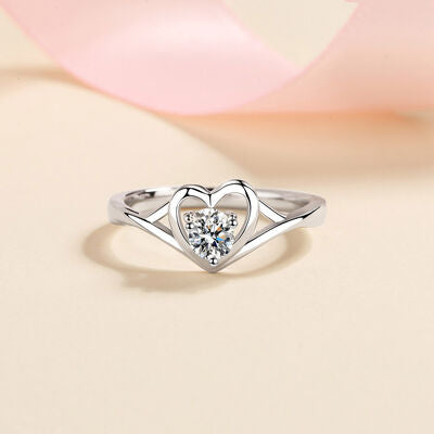 swvws Moissanite Heart 925 Sterling Silver Ring