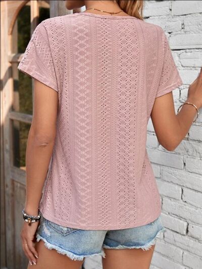 swvws Eyelet V-Neck Short Sleeve T-Shirt