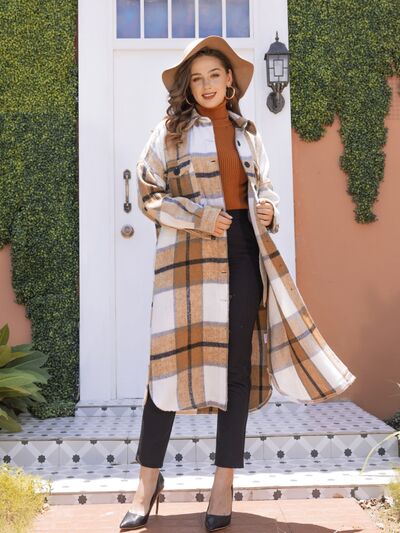 swvws Plaid Button Up Dropped Shoulder Coat