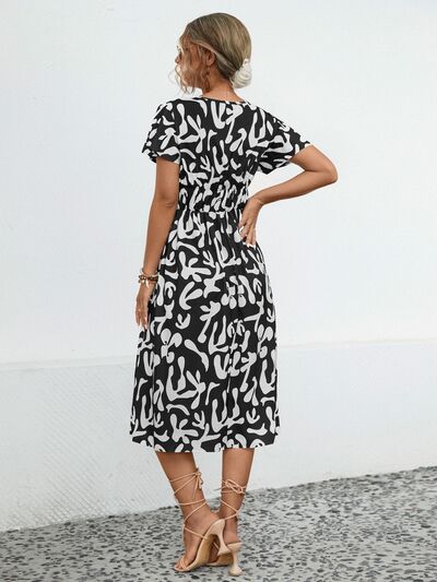 swvws Printed V-Neck Short Sleeve Dress