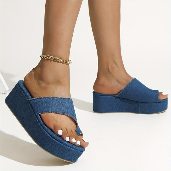 swvws - Blue Casual Patchwork Solid Color Round Comfortable Wedges Shoes