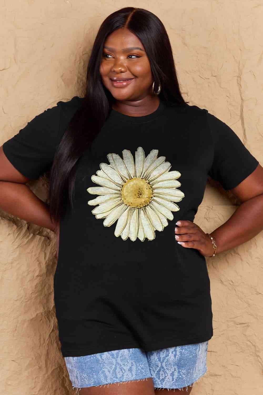 swvws Simply Love Full Size FLOWER Graphic Cotton Tee