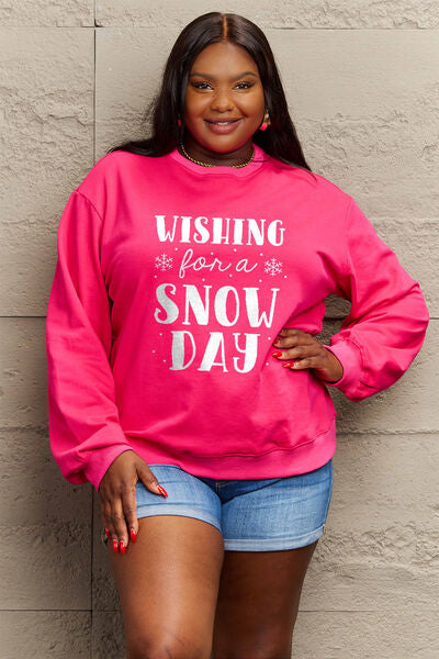 swvws Simply Love Full Size WISHING FOR A SNOW DAY Round Neck Sweatshirt