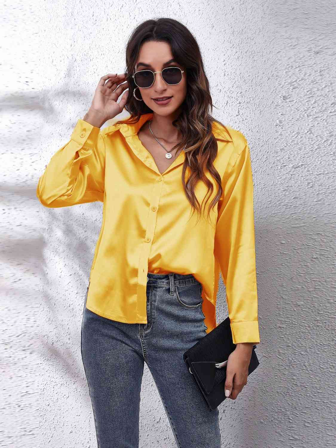 swvws Collared Neck Buttoned Long Sleeve Shirt