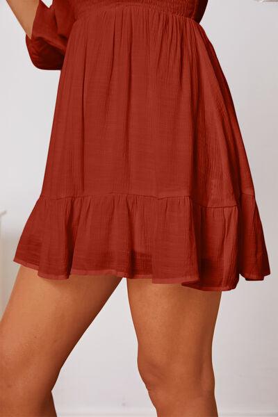 swvws Frill Balloon Sleeve Ruffle Hem Mini Dress