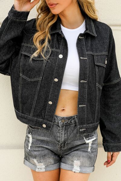 swvws Pocketed Button Up Dropped Shoulder Denim Jacket