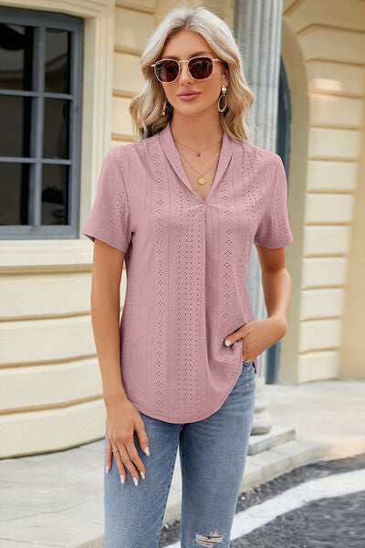 swvws Eyelet Short Sleeve Blouse