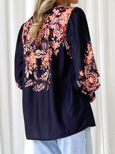 swvws Printed Collared Neck Lantern Sleeve Shirt