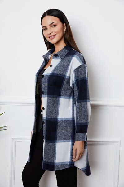 swvws Plaid Button Up Collared Neck Outerwear