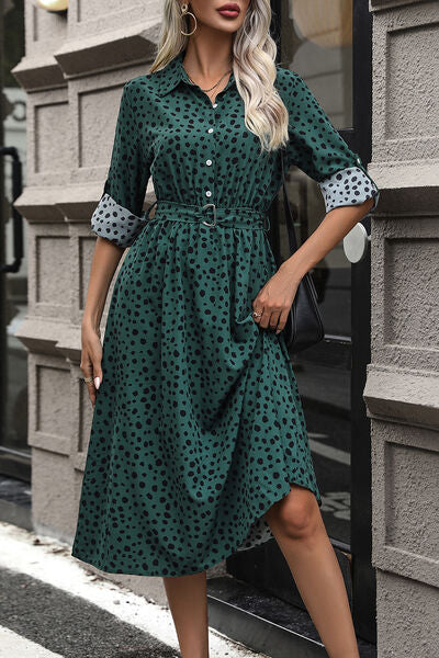 swvws Polka Dot Tied Button Up Dress