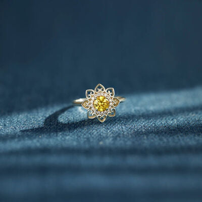 swvws Flower Shape Zircon Platinum-Plated 925 Sterling Silver Ring