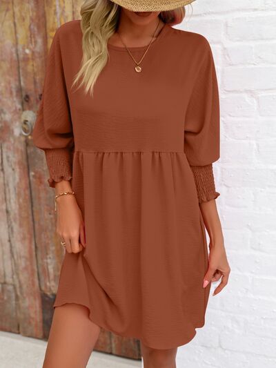 swvws Round Neck Lantern Sleeve Mini Dress