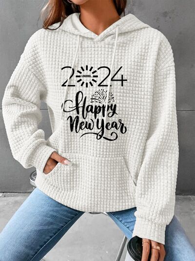 swvws Full Size 2024 HAPPY NEW YEAR Waffle-Knit Hoodie