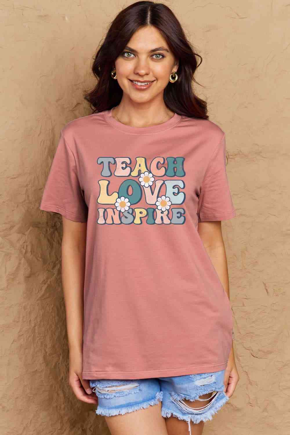 swvws Simply Love Full Size TEACH LOVE INSPIRE Graphic Cotton T-Shirt