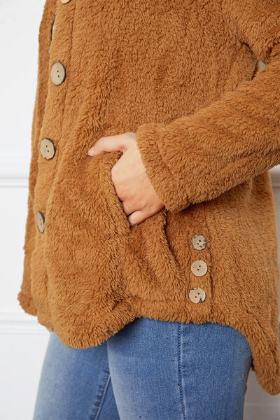 swvws Fuzzy Button Up Hooded Outerwear