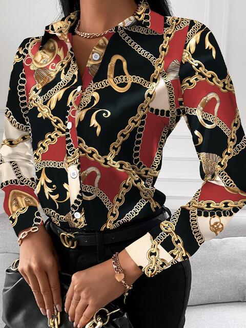 swvws Printed Collared Neck Long Sleeve Shirt