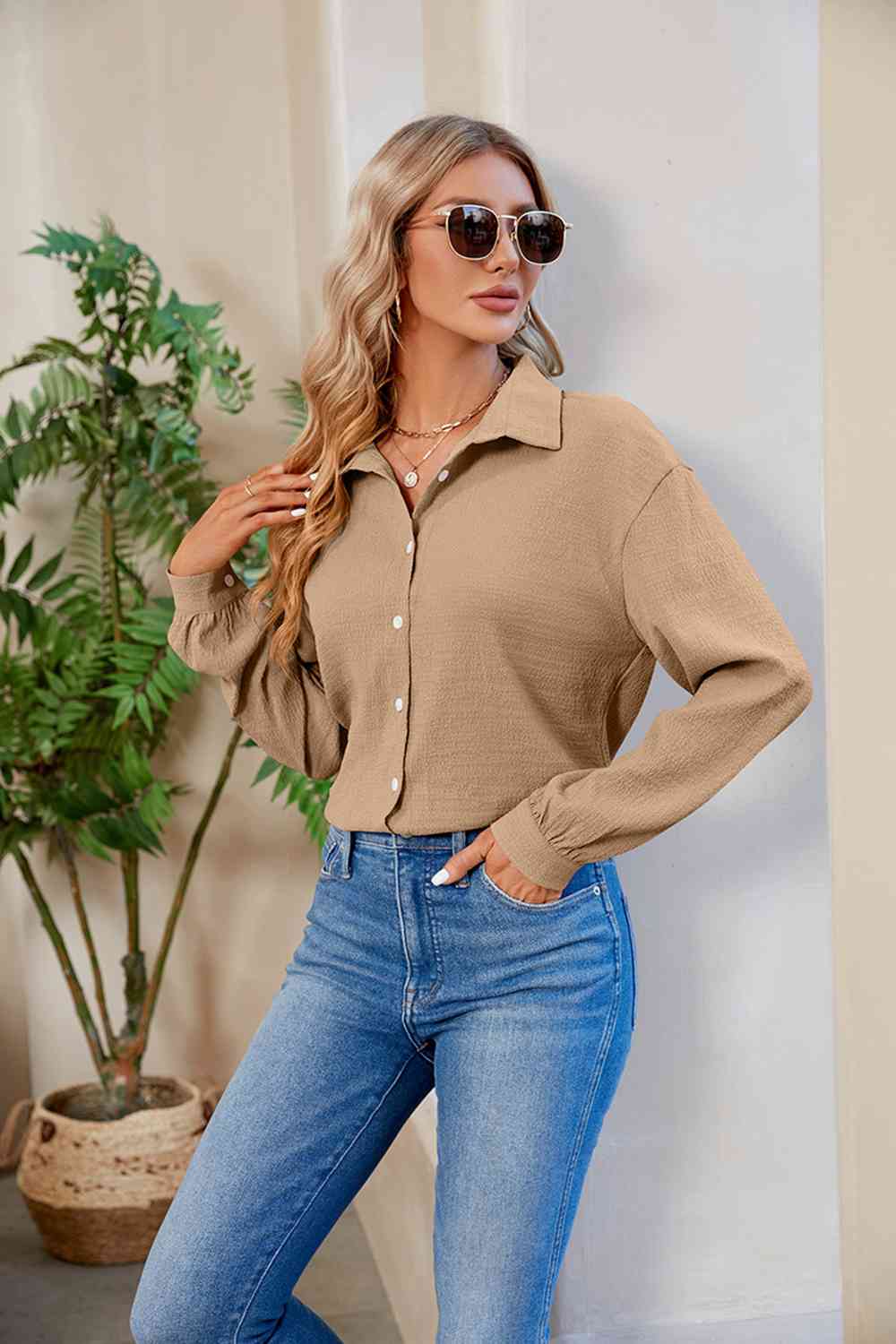 swvws Collared Neck Buttoned Long Sleeve Shirt