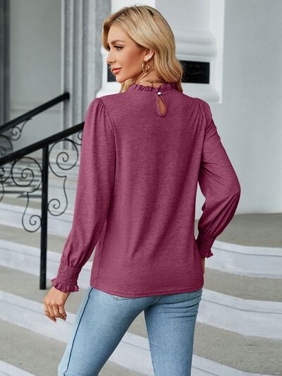 swvws Frill Mock Neck Long Sleeve Blouse