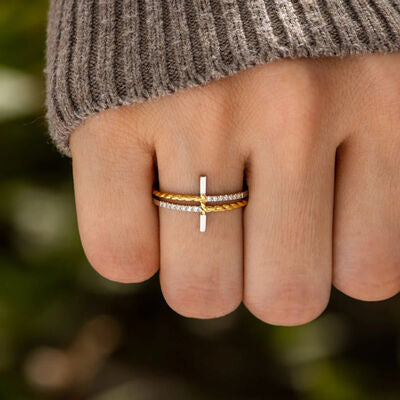 swvws Cross Zircon 925 Sterling Silver Ring