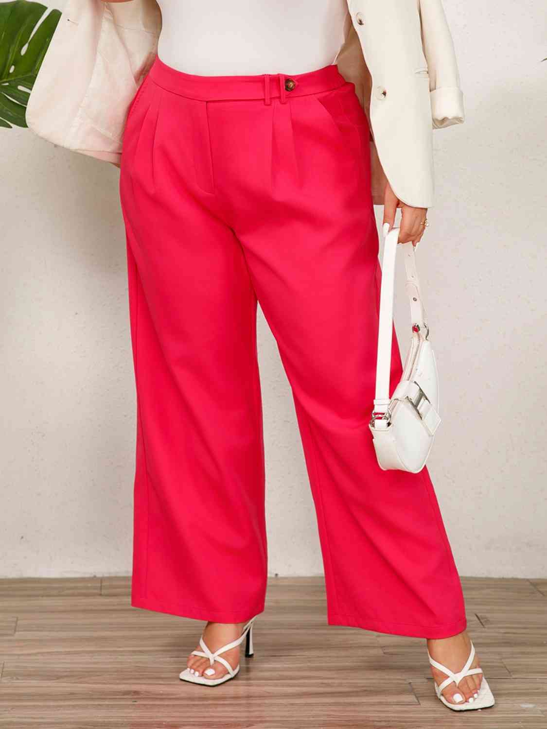 swvws Plus Size Wide Leg Pants with Pockets