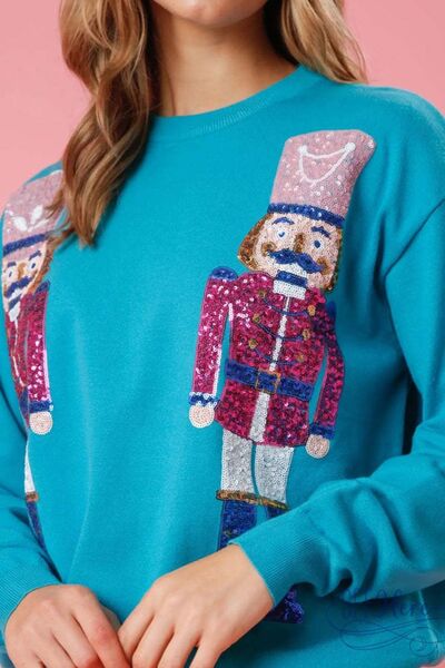 swvws Nutcracker Sequin Round Neck Dropped Shoulder Sweatshirt