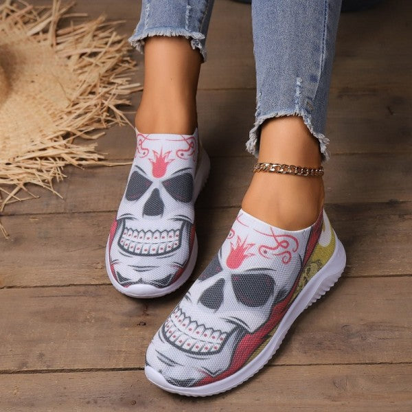 swvws - Halloween White Casual Patchwork Printing Round Comfortable Shoes