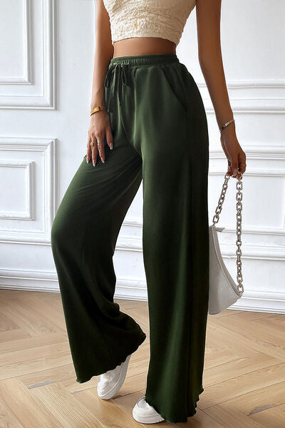 swvws Drawstring Wide Leg Pants with Pocketed