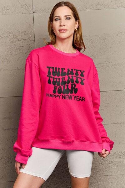 swvws Simply Love Full Size TWENTY TWENTY FOUR HAPPY NEW YEAR Dropped Shoulder Sweatshirt