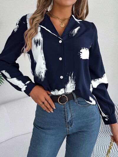 swvws Printed Collared Neck Button Up Shirt