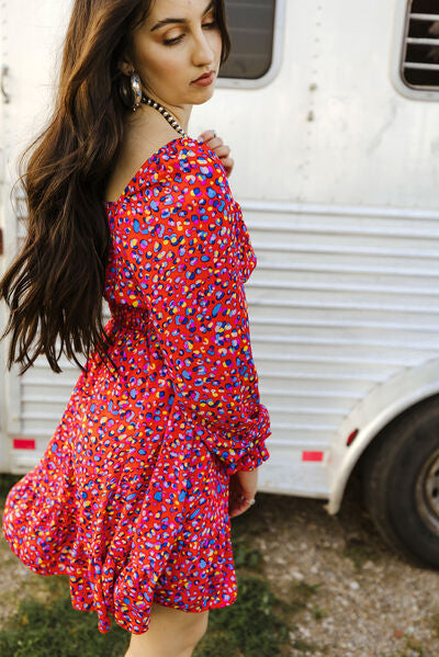 swvws Printed Smocked Flounce Sleeve Dress