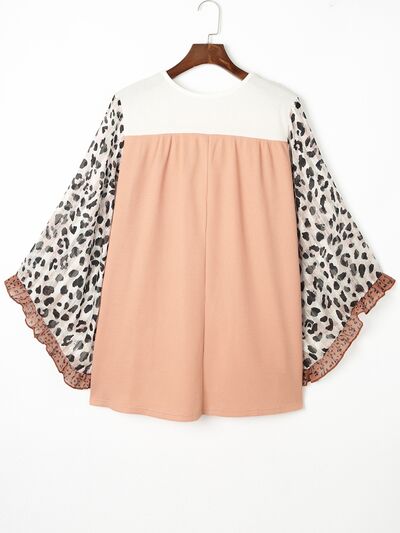 swvws Plus Size Waffle-Knit Frill Leopard Cover Up