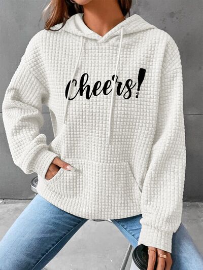 swvws Full Size CHEERS Waffle-Knit Drawstring Hoodie