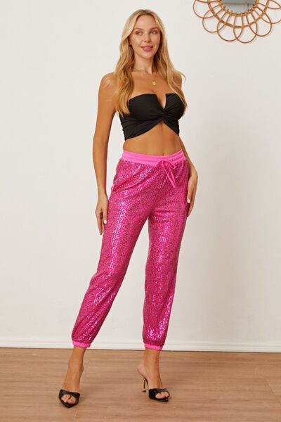 swvws Sequin Drawstring Pants with Pockets