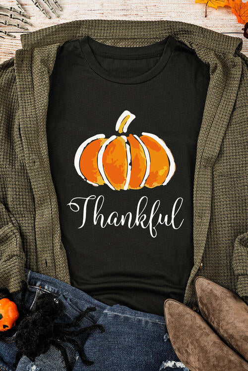 swvws THANKFUL Round Neck Short Sleeve T-Shirt