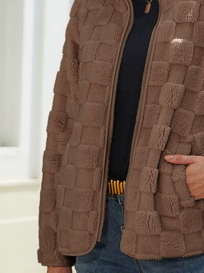 swvws Fuzzy Checkered Zip Up Jacket