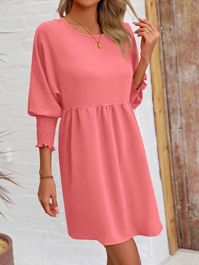 swvws Round Neck Lantern Sleeve Mini Dress