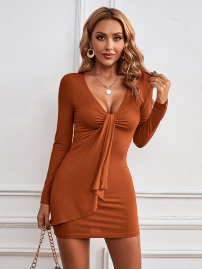 swvws Plunge Long Sleeve Mini Dress