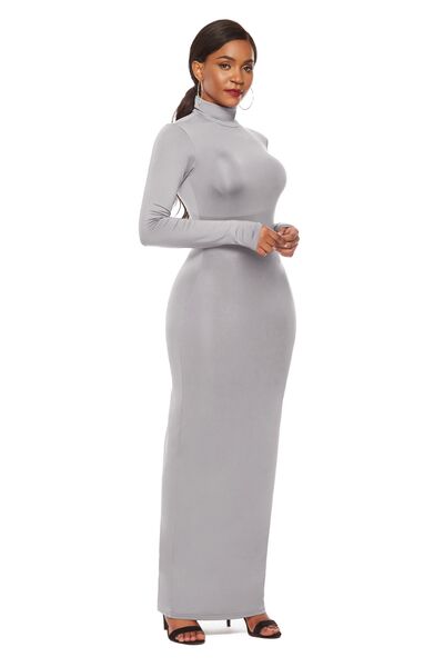 swvws Mock Neck Long Sleeve Maxi Slim Dress