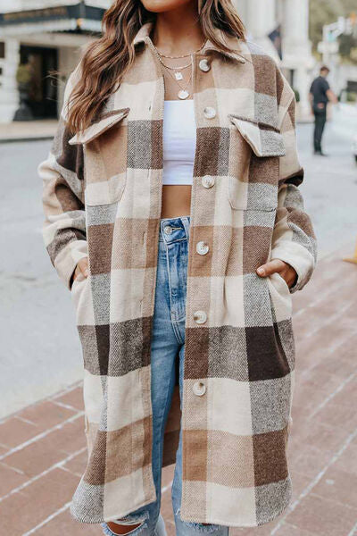 swvws Plaid Button Up Dropped Shoulder Coat