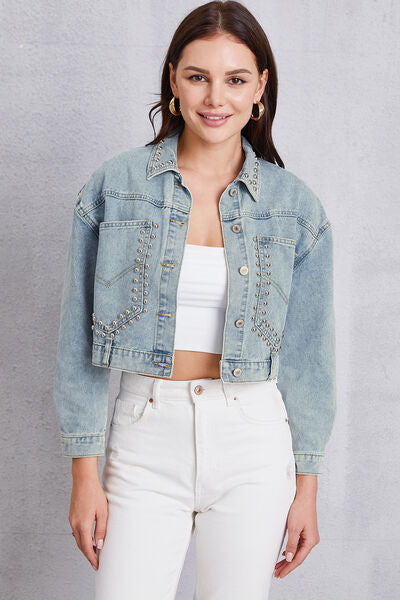 swvws Studded Dropped Shoulder Denim Jacket