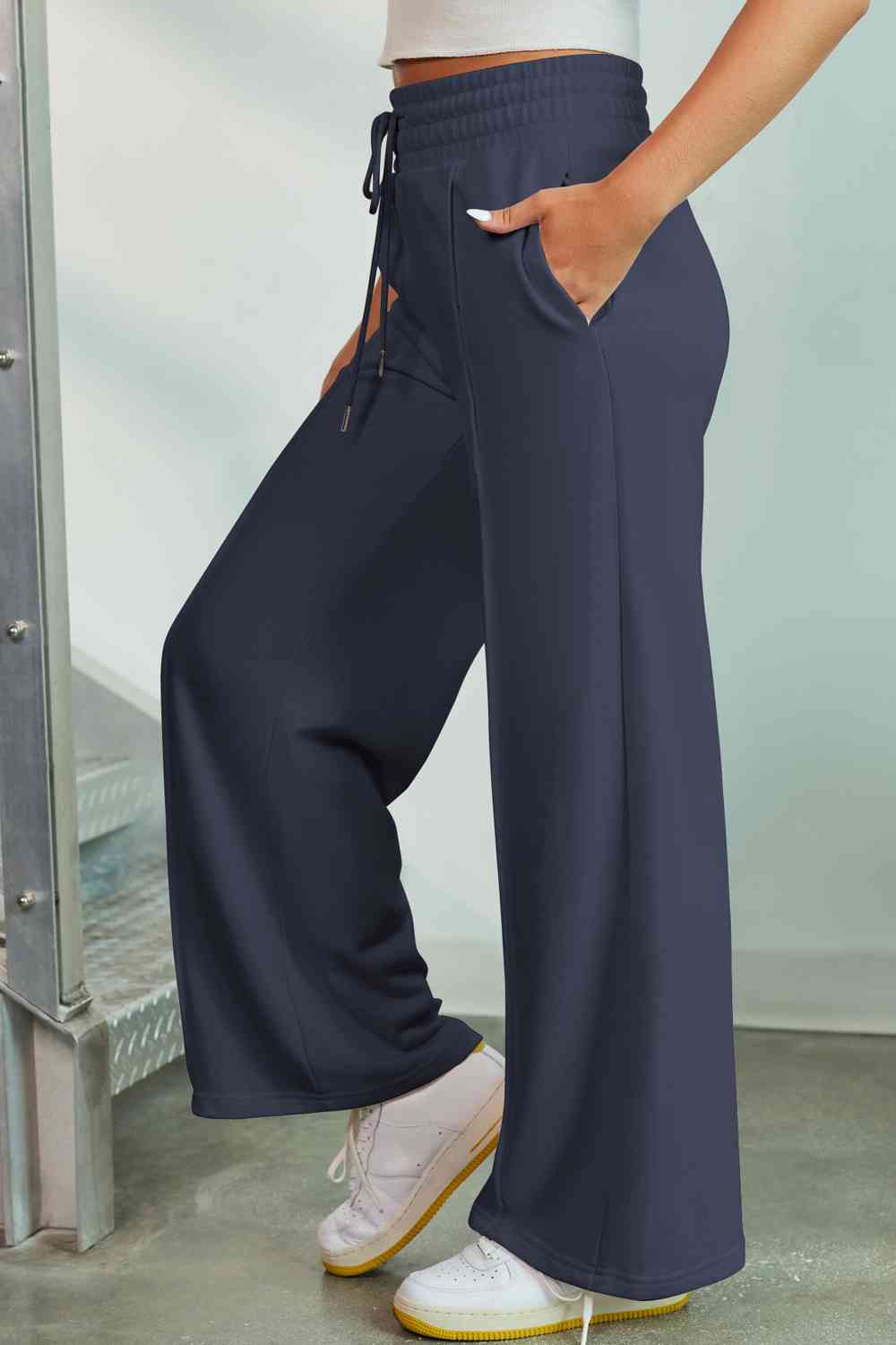 swvws Drawstring Wide Leg Pants with Pockets