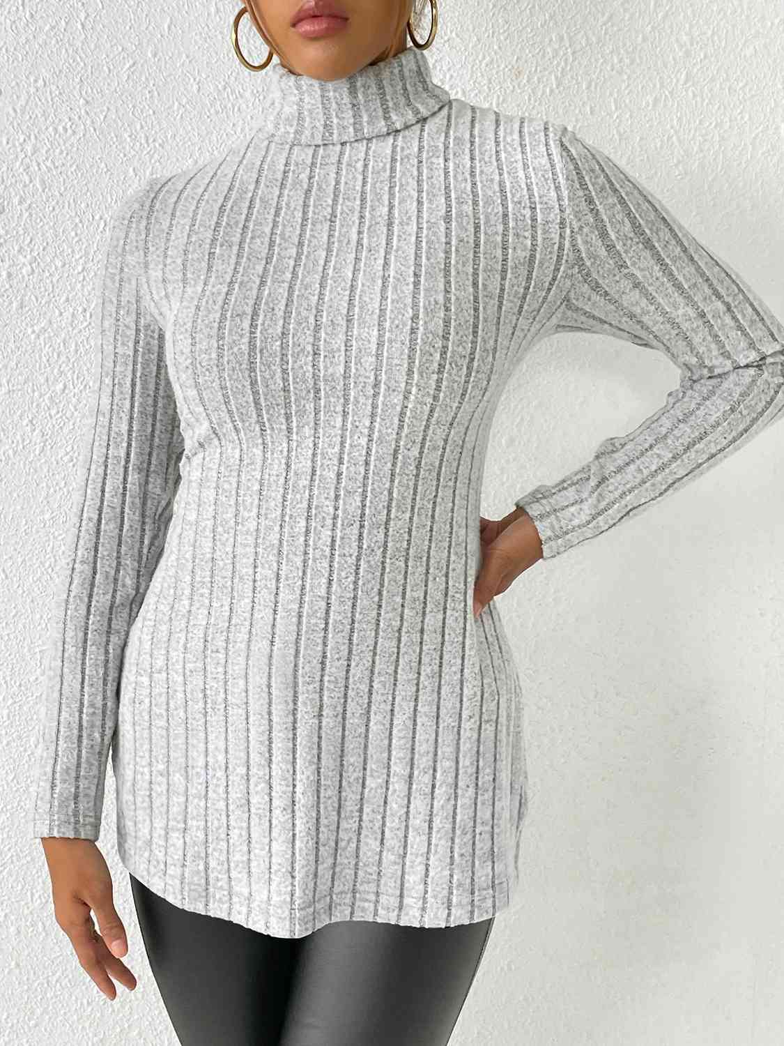 swvws Ribbed Turtleneck Long Sleeve Slit T-Shirt