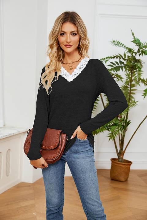 swvws Lace Detailed V Neck Top