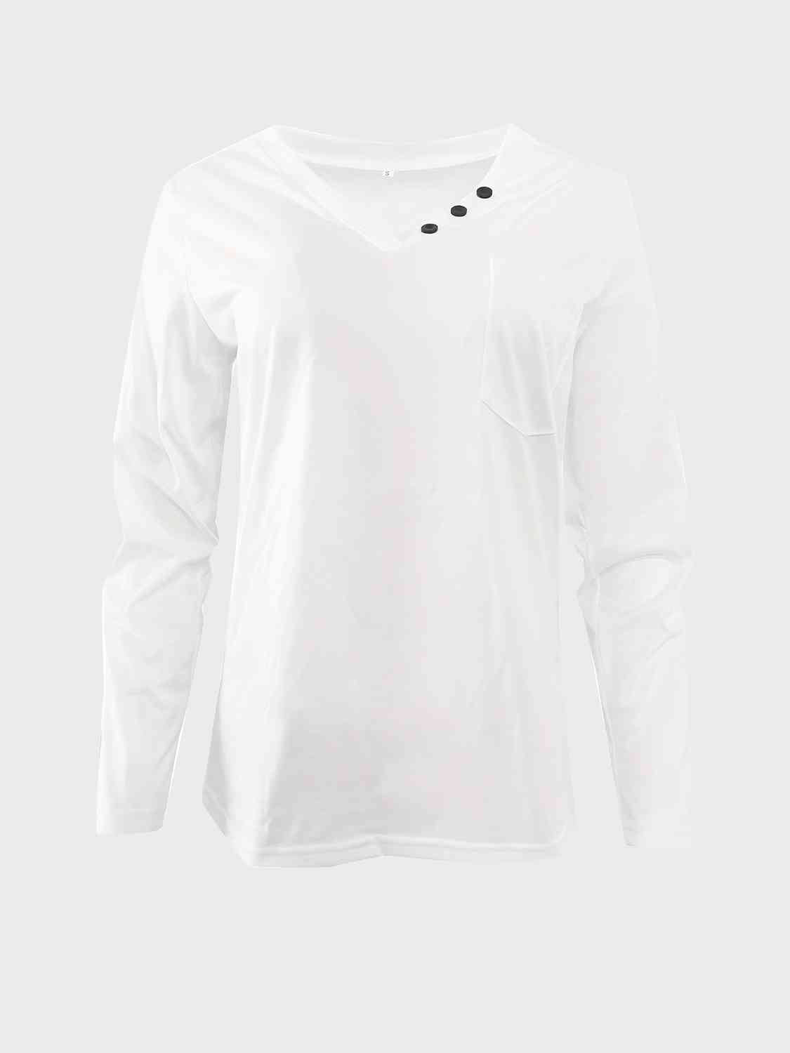 swvws Decorative Button V-Neck T-Shirt